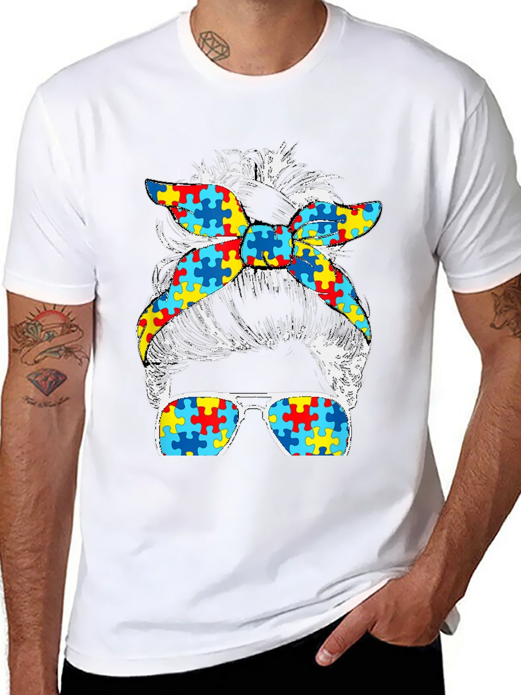 Autism Awareness Messy Bun T-Shirt product image 7
