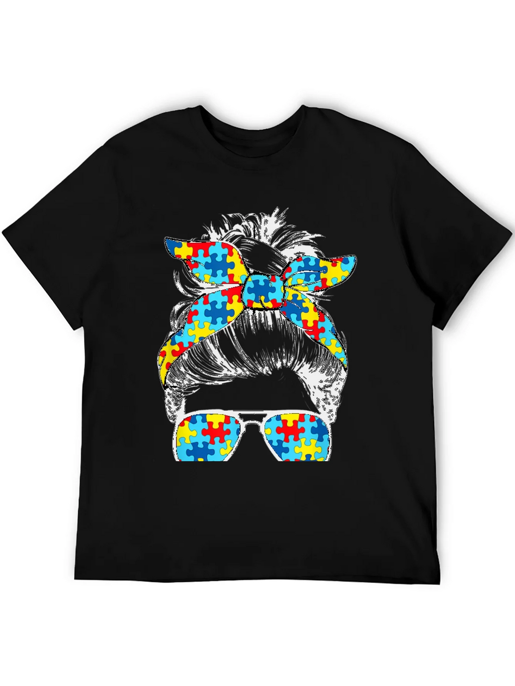 Autism Awareness Messy Bun T-Shirt product image 5