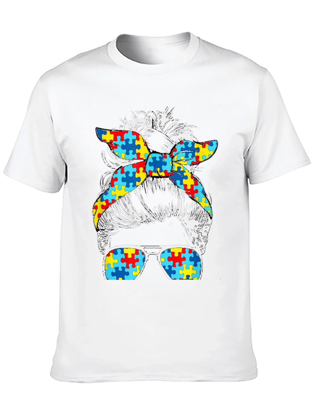 Autism Awareness Messy Bun T-Shirt product image 9