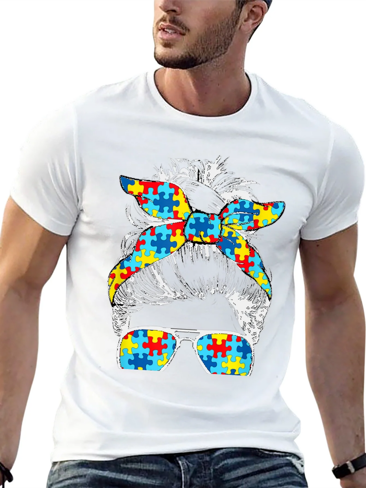 Autism Awareness Messy Bun T-Shirt product image 12