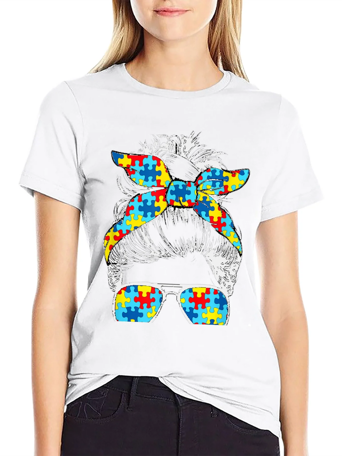 Autism Awareness Messy Bun T-Shirt product image 8