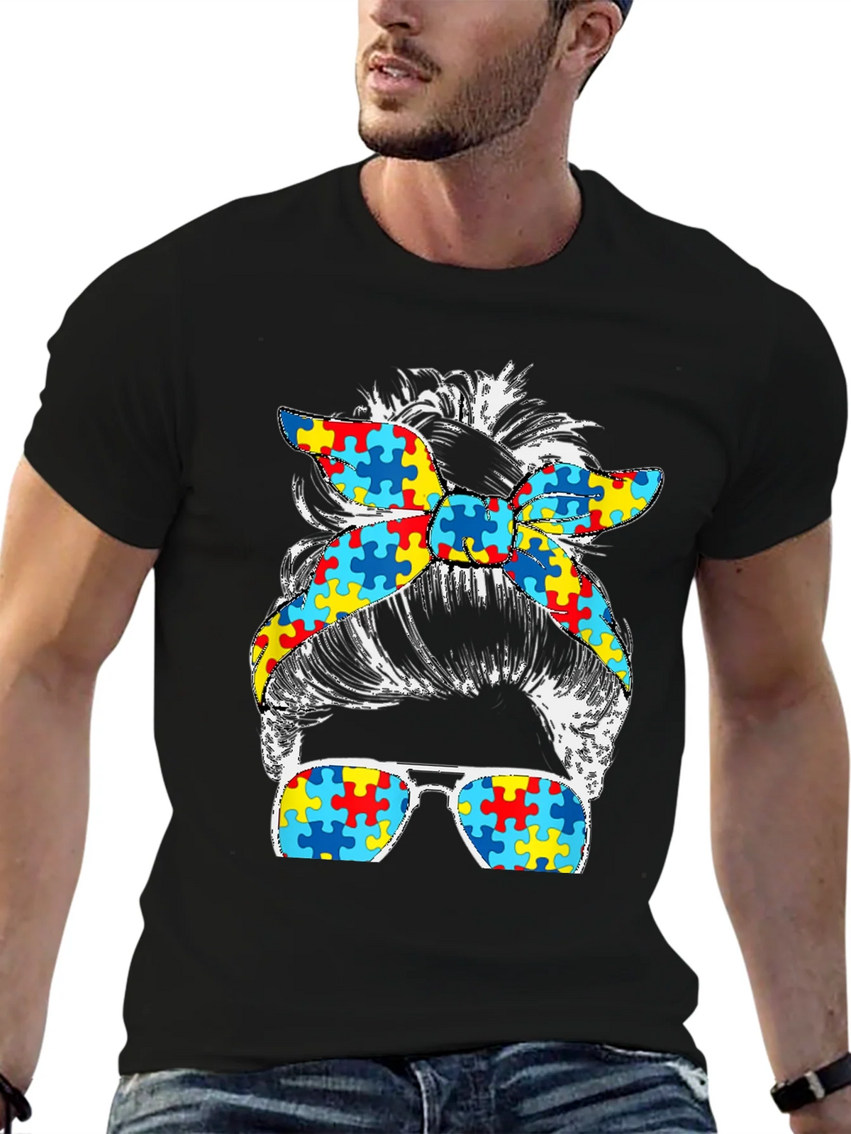 Autism Awareness Messy Bun T-Shirt product image 6