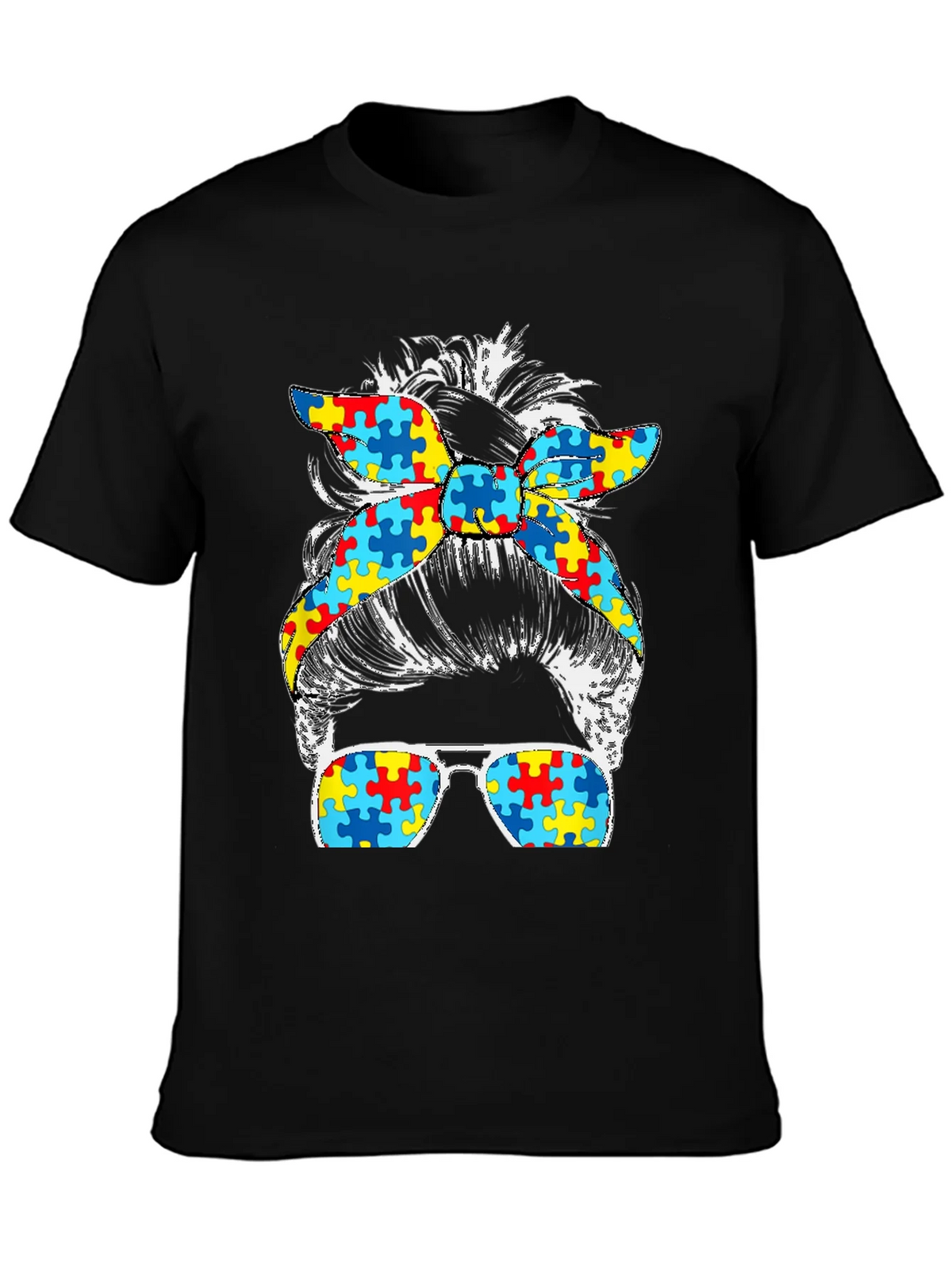 Autism Awareness Messy Bun T-Shirt product image 3