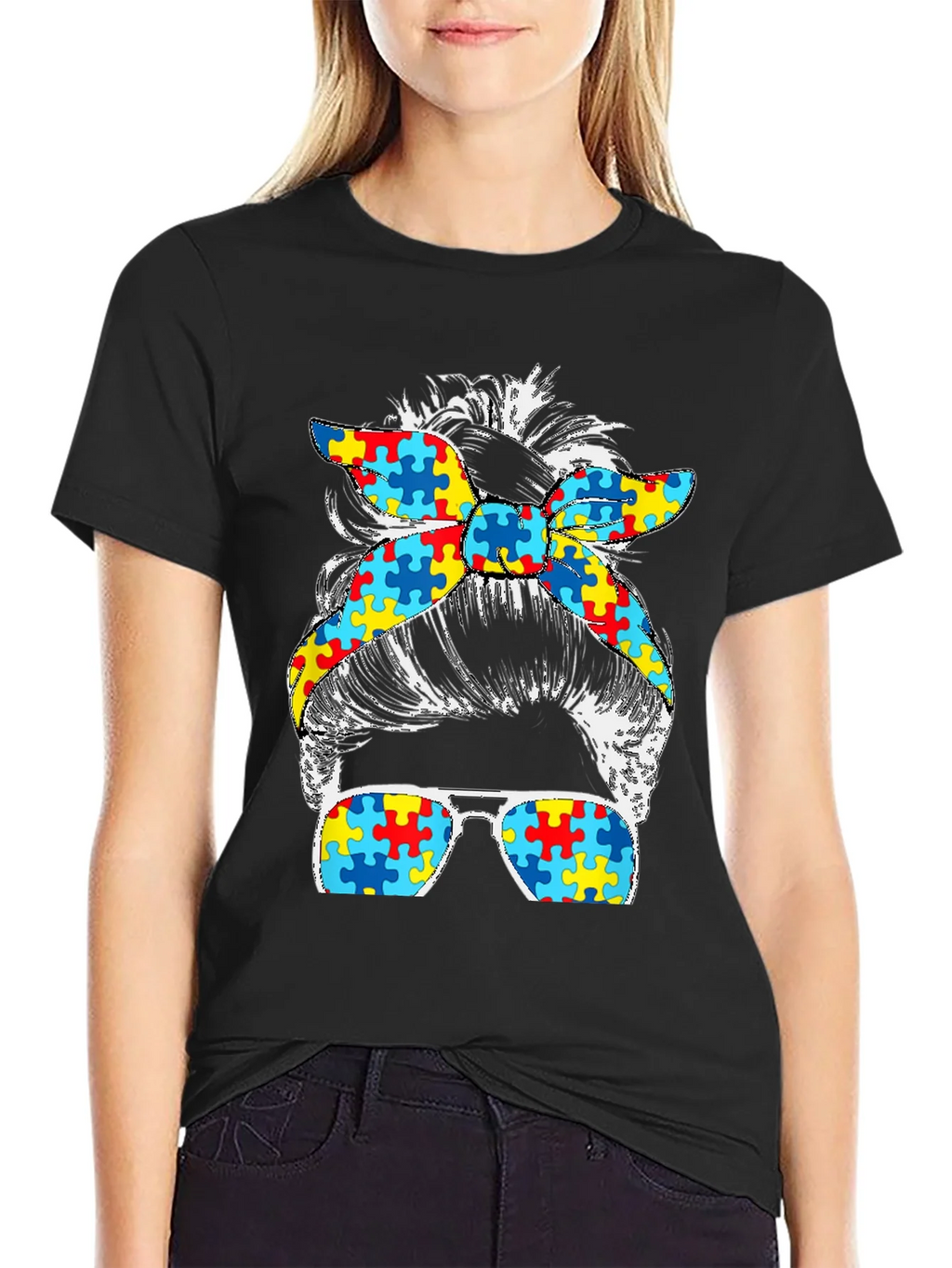 Autism Awareness Messy Bun T-Shirt product image 2