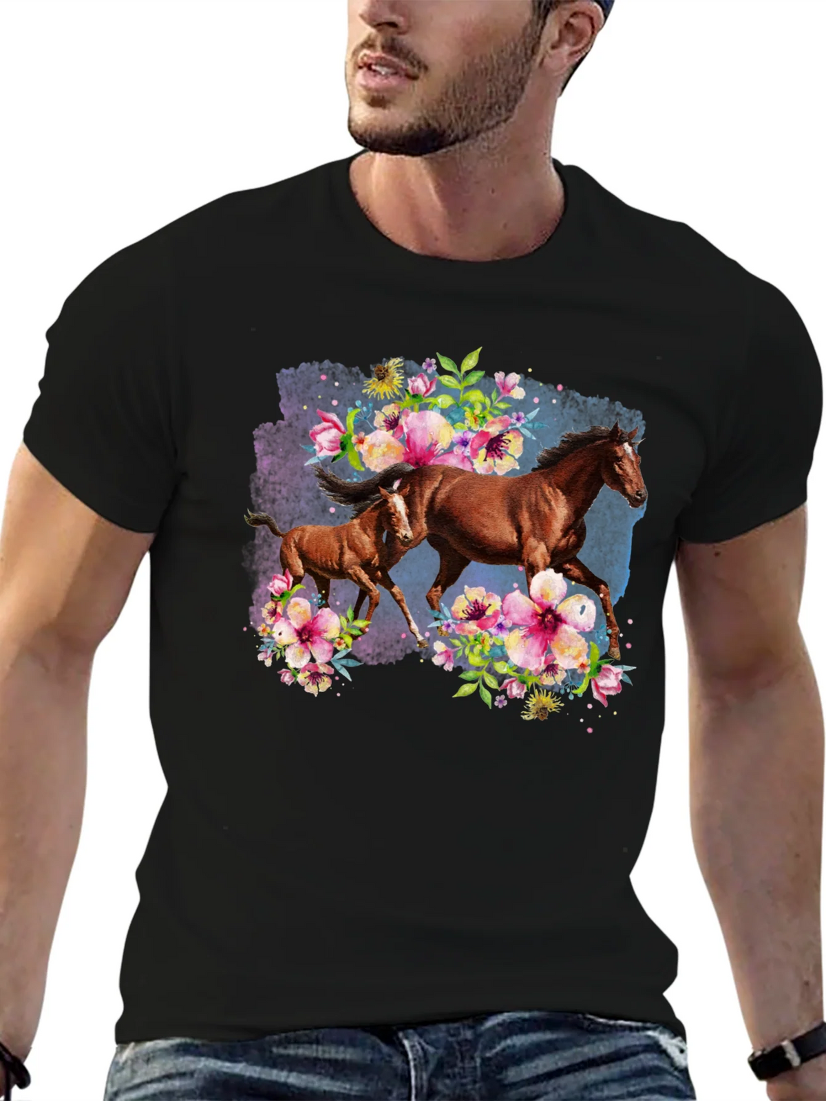 Horse & Floral Black T-Shirt product image 3