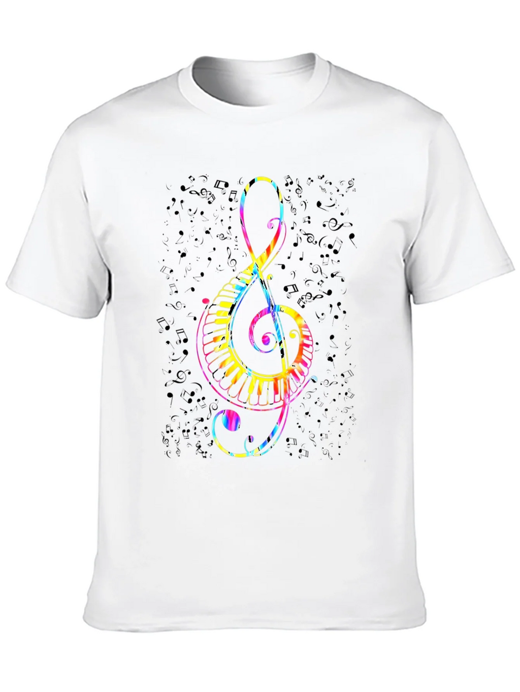 Colorful Treble Clef & Piano Keys Black T-Shirt product image 9