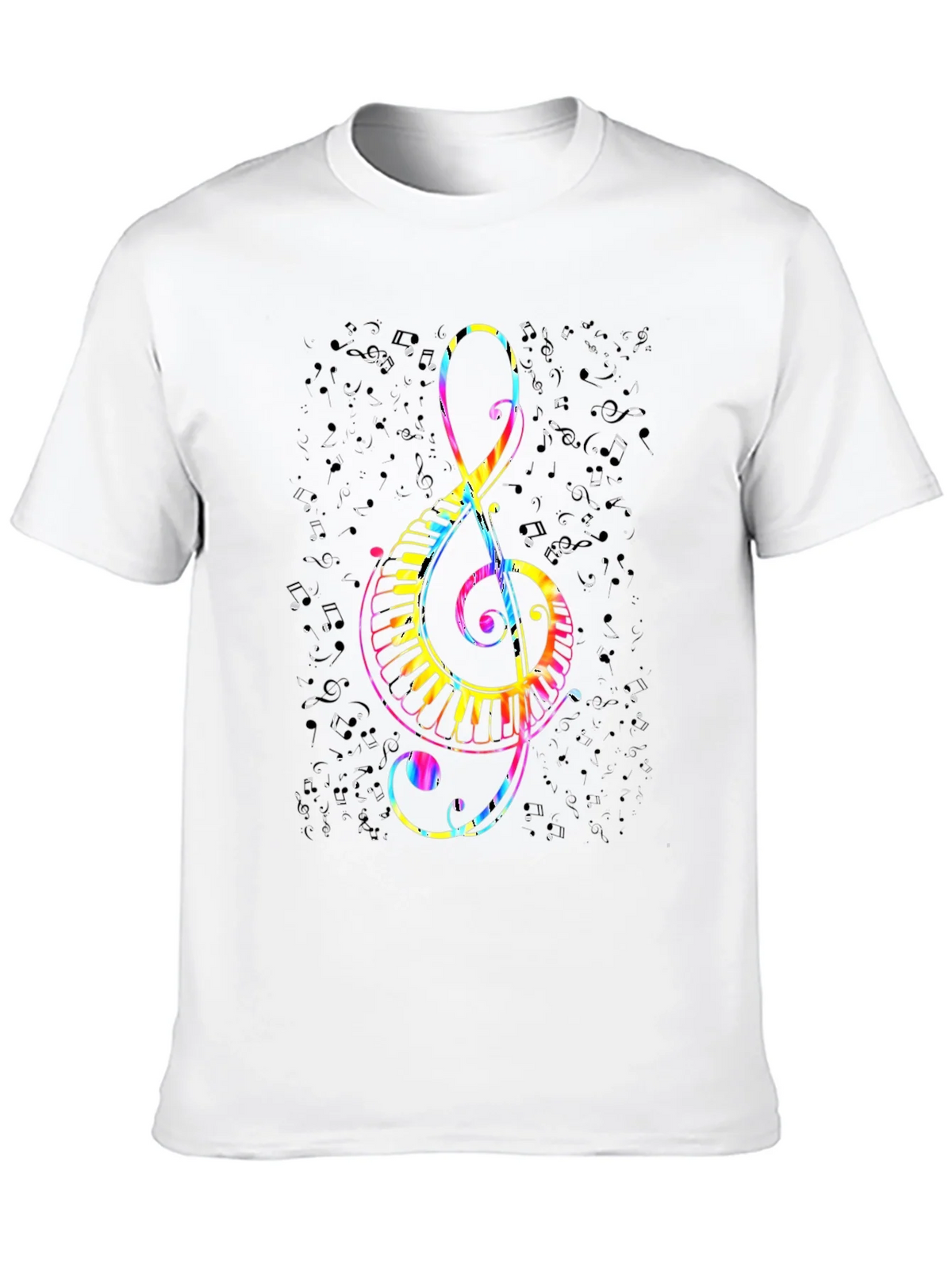 Colorful Treble Clef & Piano Keys Black T-Shirt product image 9