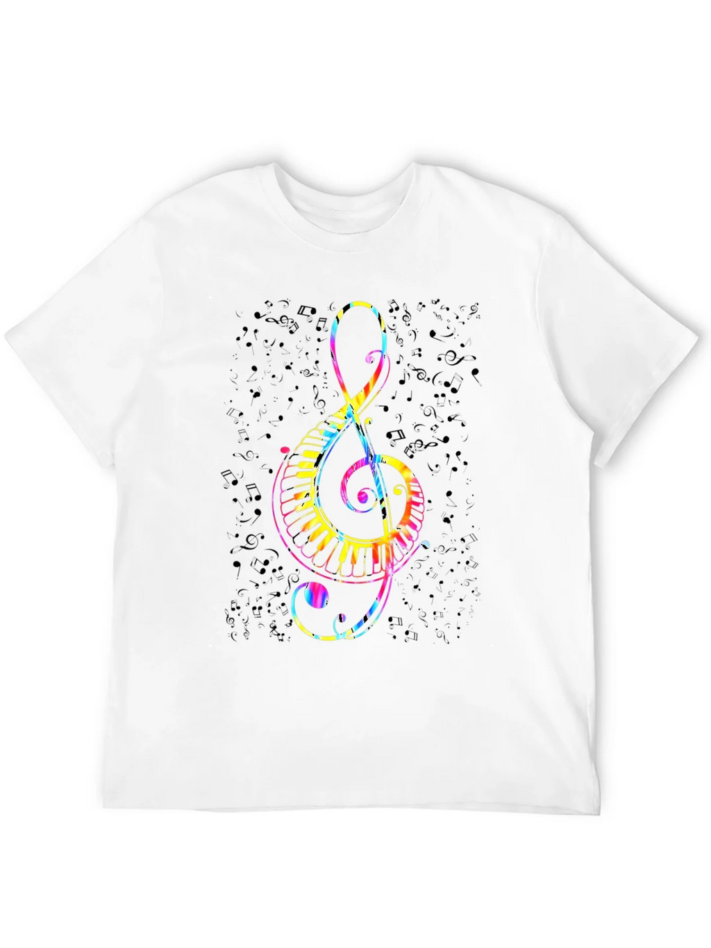 Colorful Treble Clef & Piano Keys Black T-Shirt product image 11