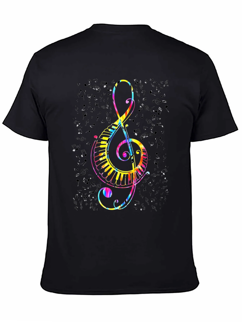 Colorful Treble Clef & Piano Keys Black T-Shirt product image 4