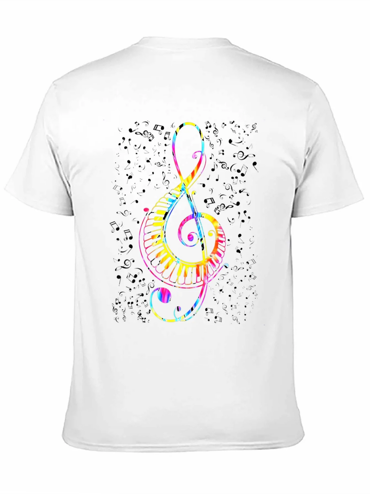 Colorful Treble Clef & Piano Keys Black T-Shirt product image 10