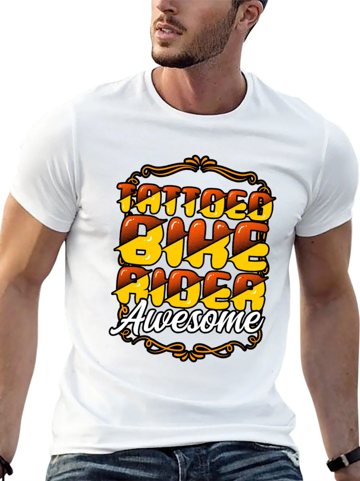 Tattooed Biker Awesome Black T-Shirt product image 6