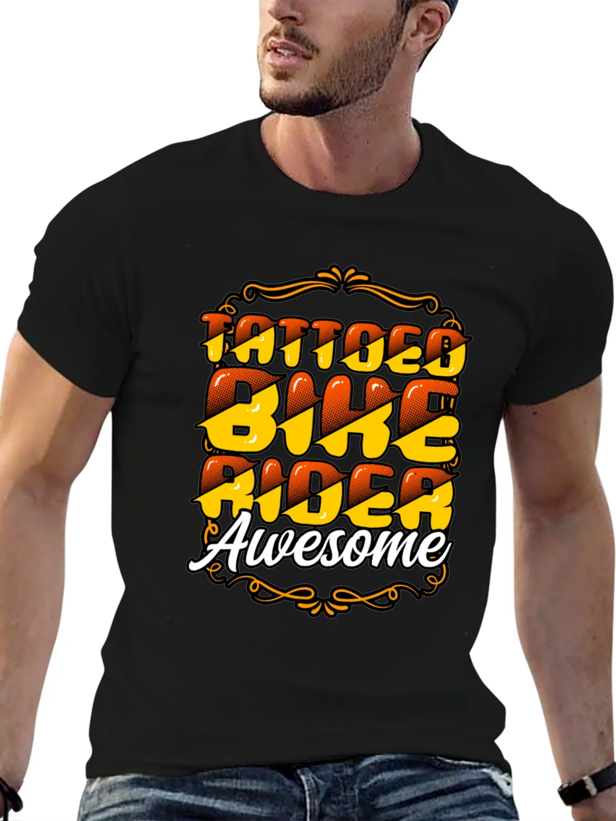 Tattooed Biker Awesome Black T-Shirt product image 3
