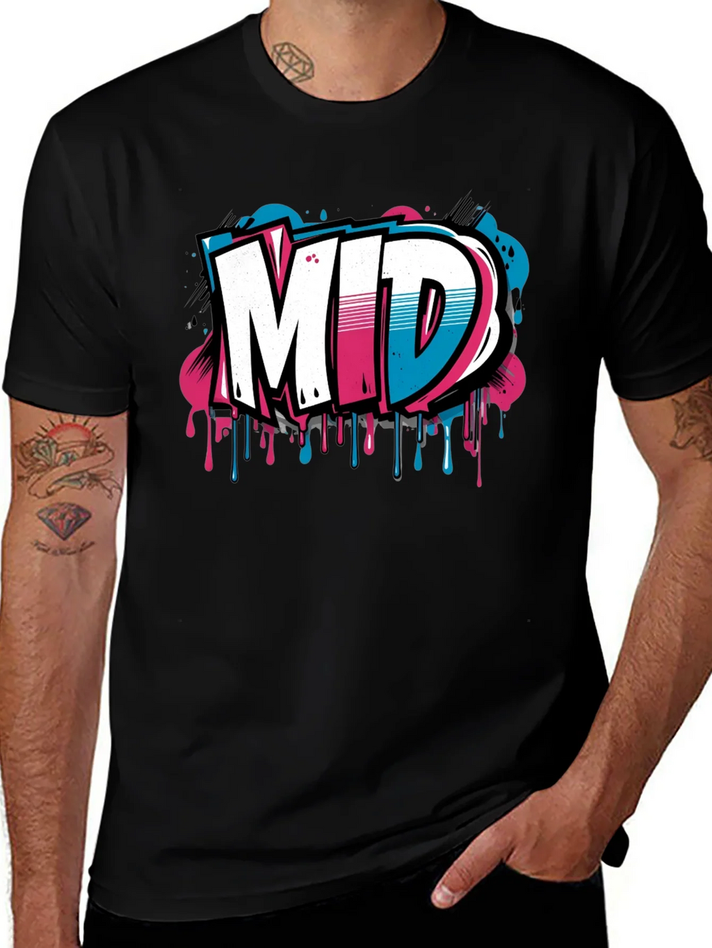 Mens Black Graphic T-Shirt - MID Graffiti Design product image 1