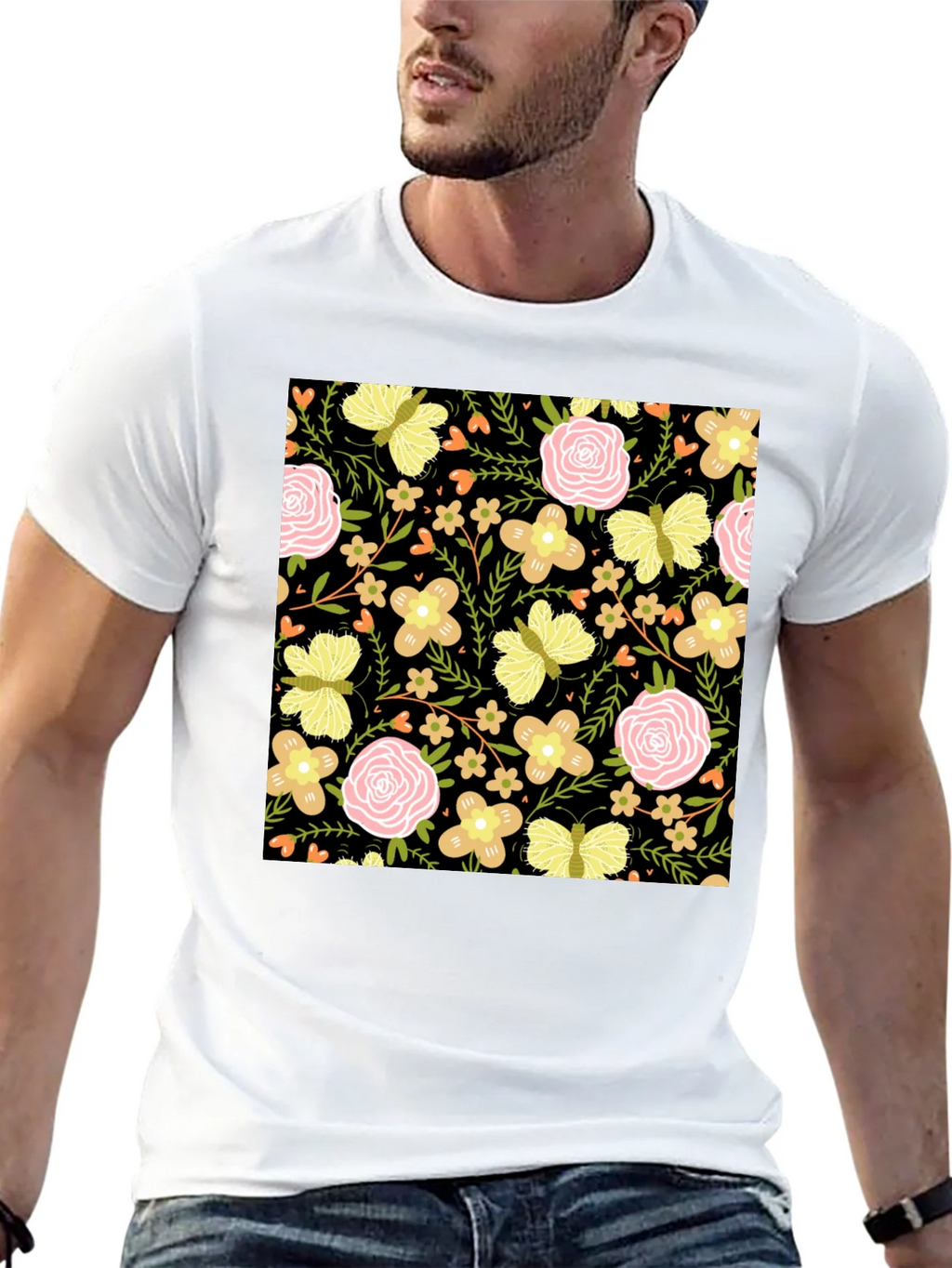 Floral & Butterfly Print Black T-Shirt product image 12