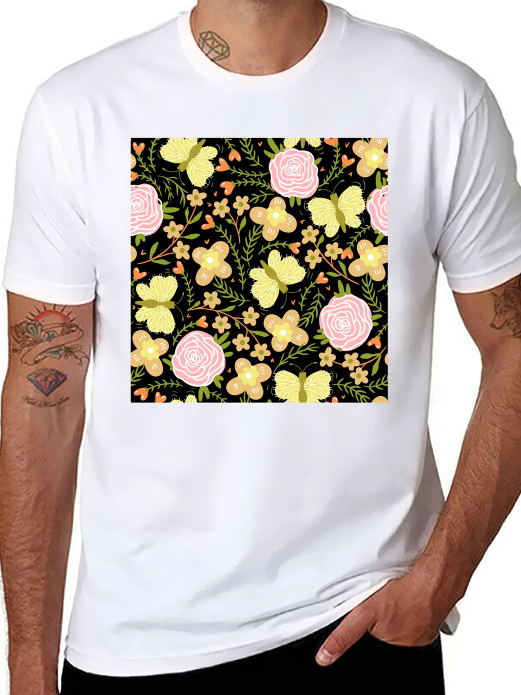 Floral & Butterfly Print Black T-Shirt product image 7
