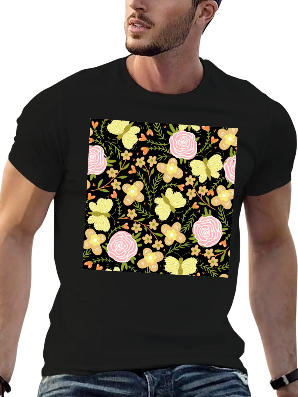 Floral & Butterfly Print Black T-Shirt product image 6