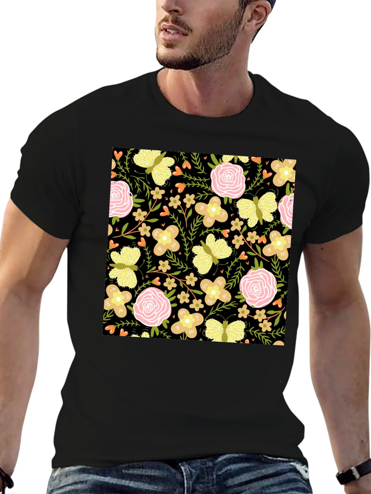 Floral & Butterfly Print Black T-Shirt product image 6