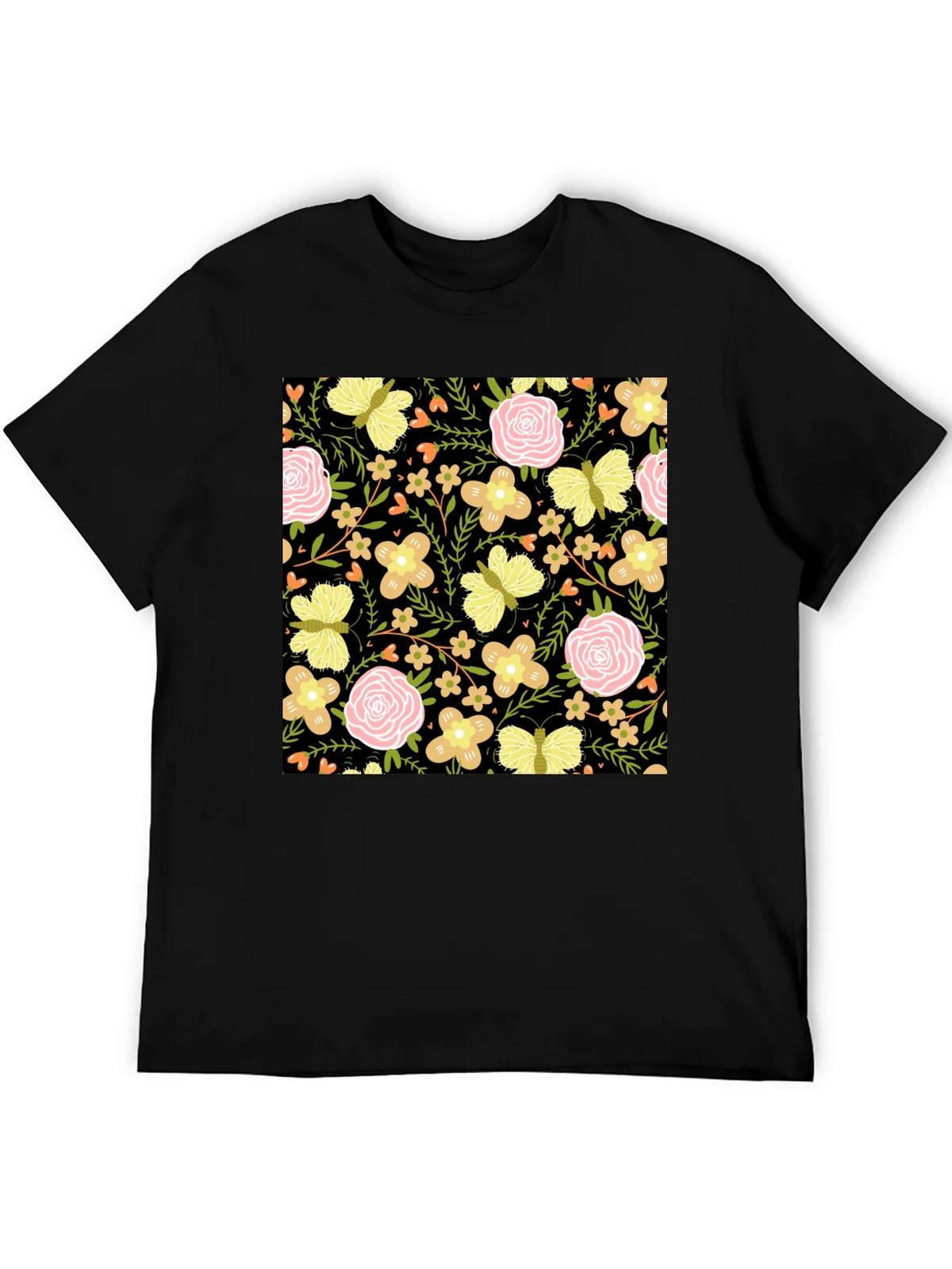 Floral & Butterfly Print Black T-Shirt product image 5