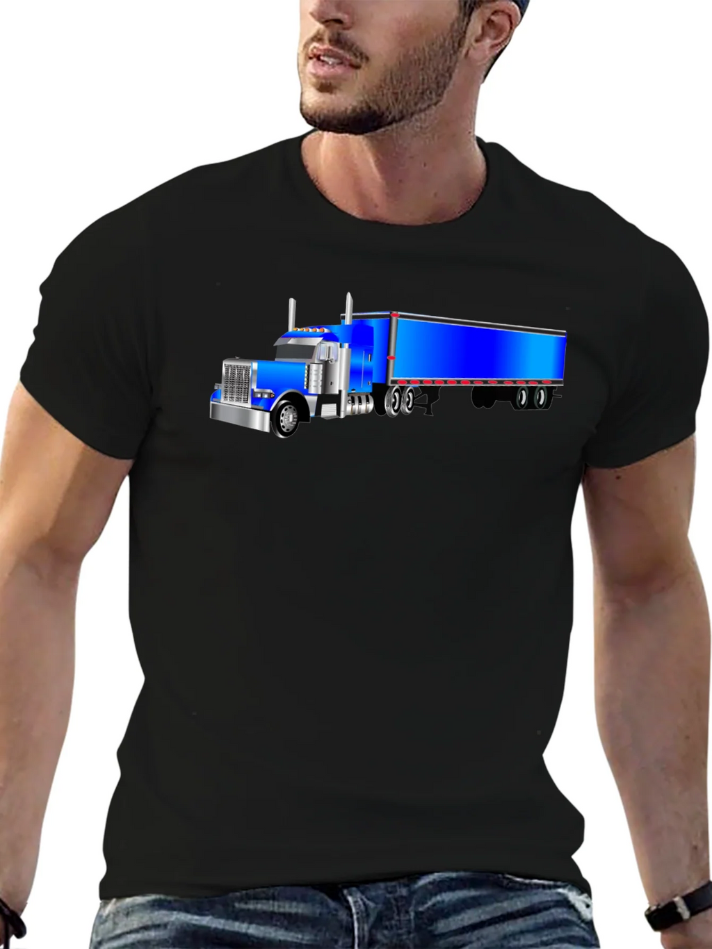 Blue Truck Graphic Tee - Cool Mens Black T-Shirt product image 4