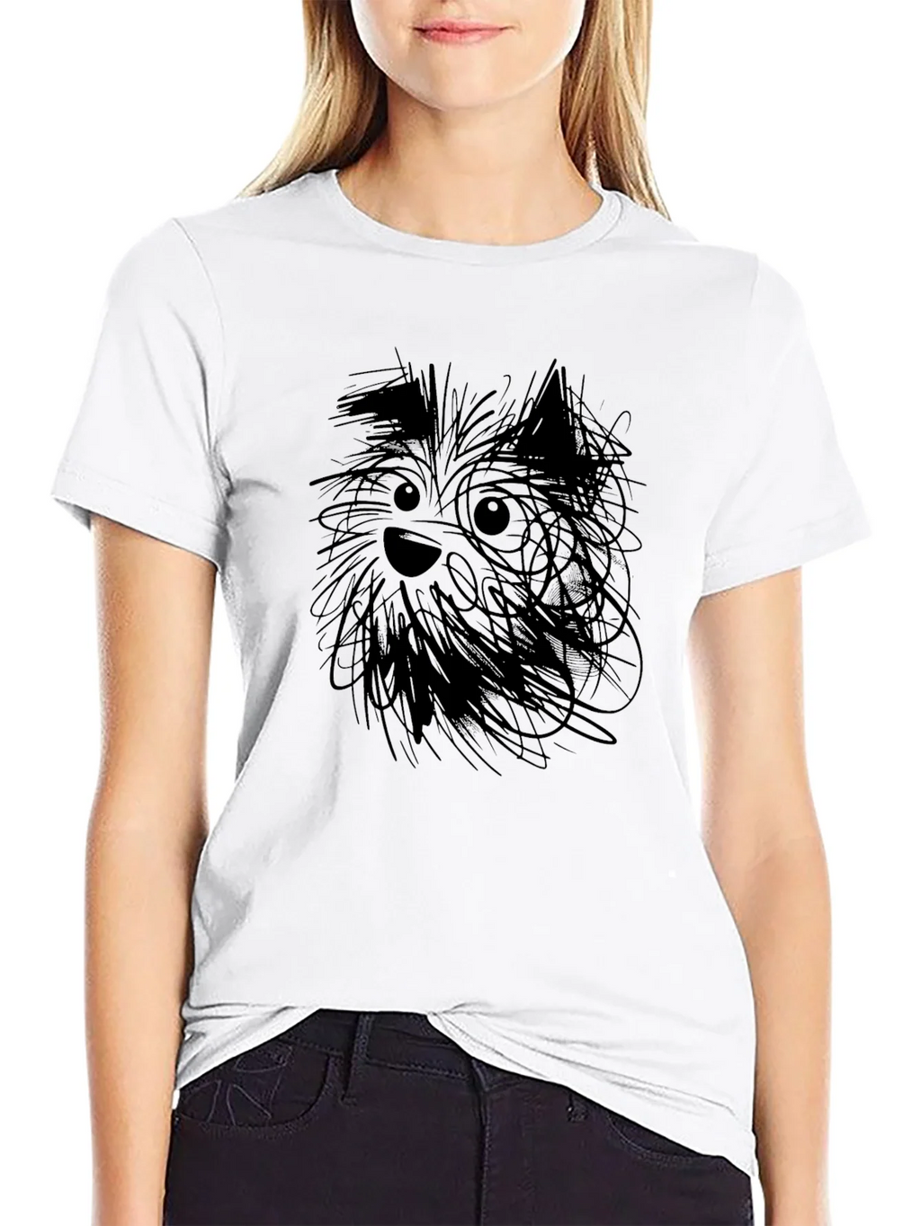 Whimsical Dog Sketch Black T-Shirt product image 6