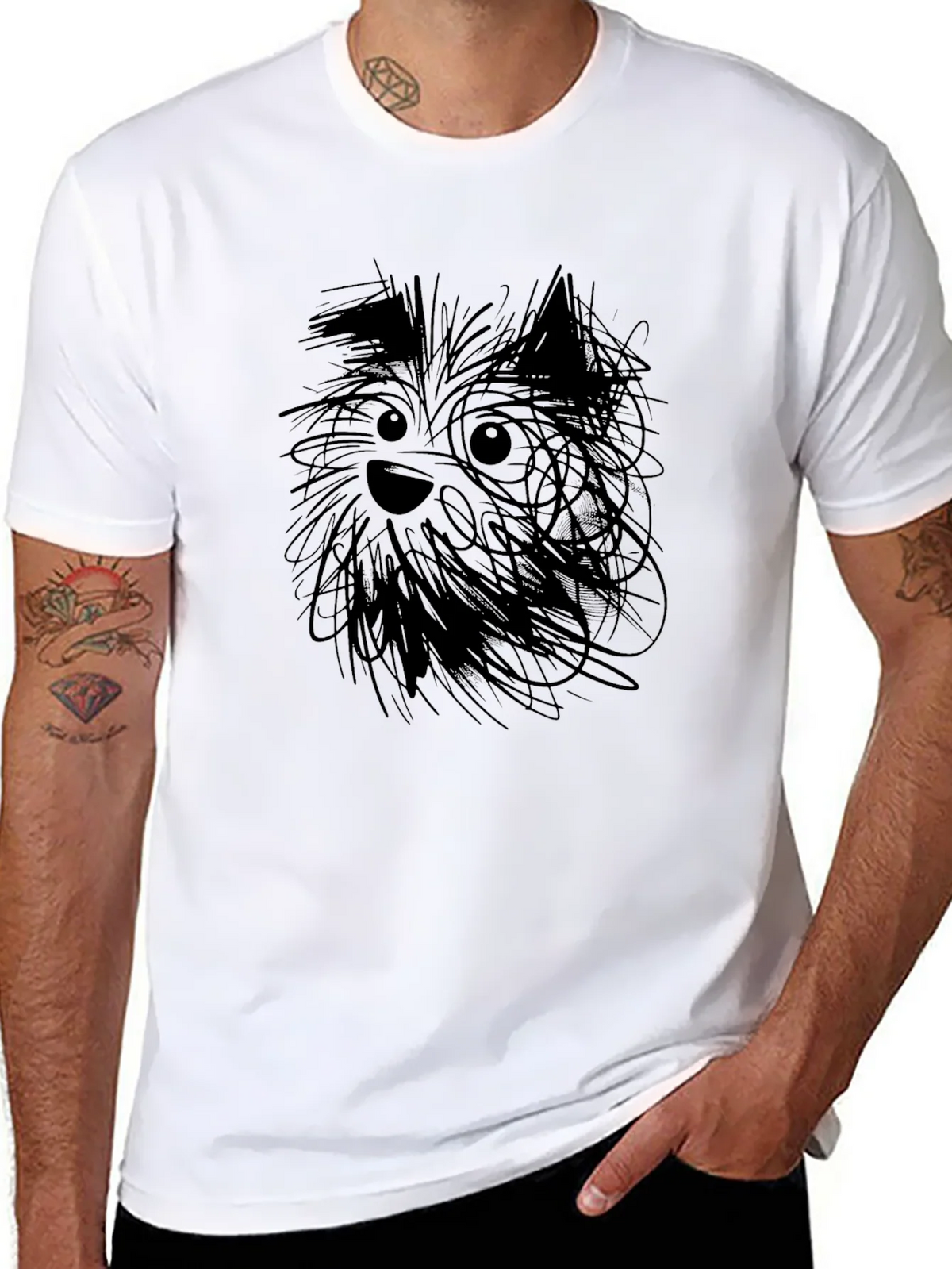 Whimsical Dog Sketch Black T-Shirt product image 5