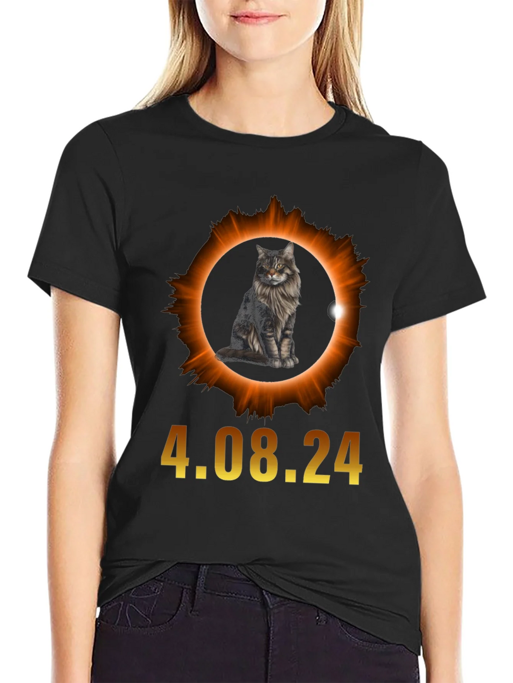 Total Solar Eclipse 4.08.24 Cat Graphic Tee product image 2