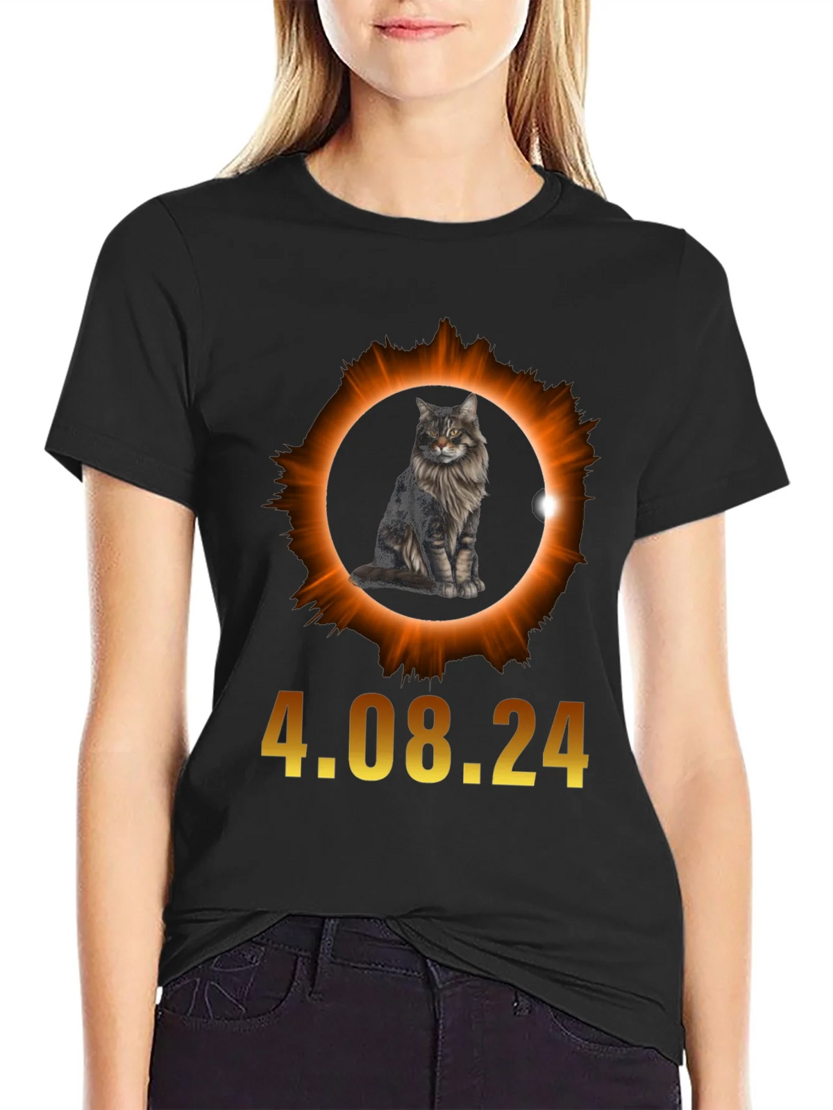 Total Solar Eclipse 4.08.24 Cat Graphic Tee product image 2
