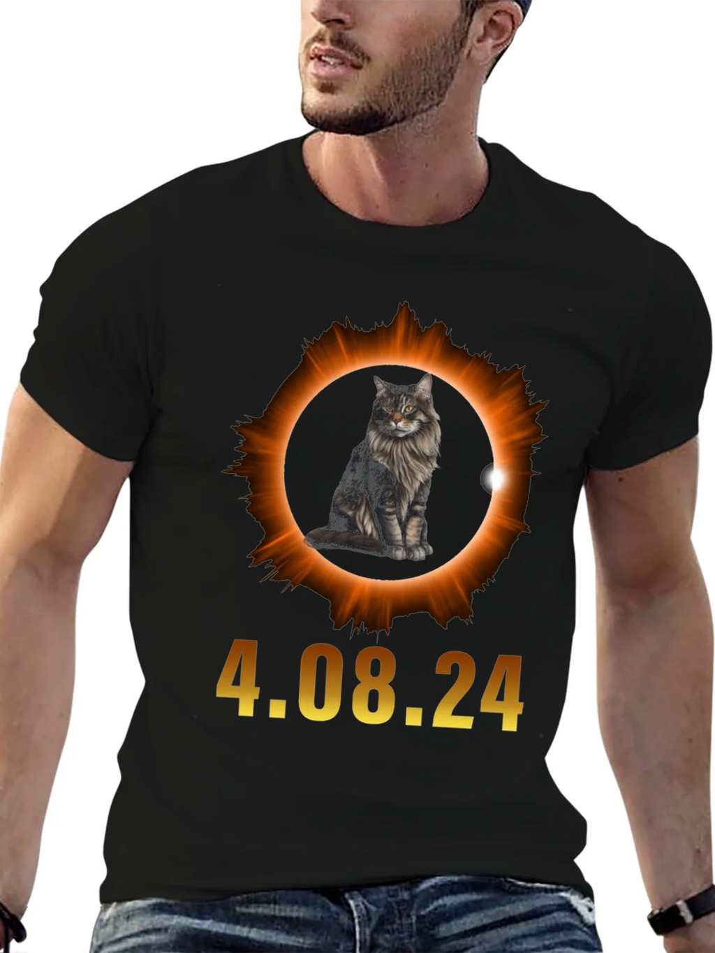 Total Solar Eclipse 4.08.24 Cat Graphic Tee product image 6