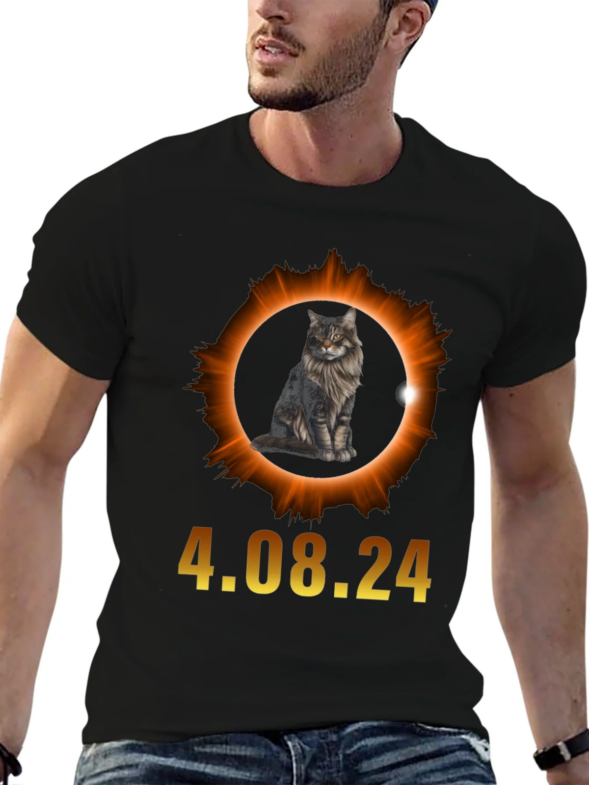 Total Solar Eclipse 4.08.24 Cat Graphic Tee product image 6
