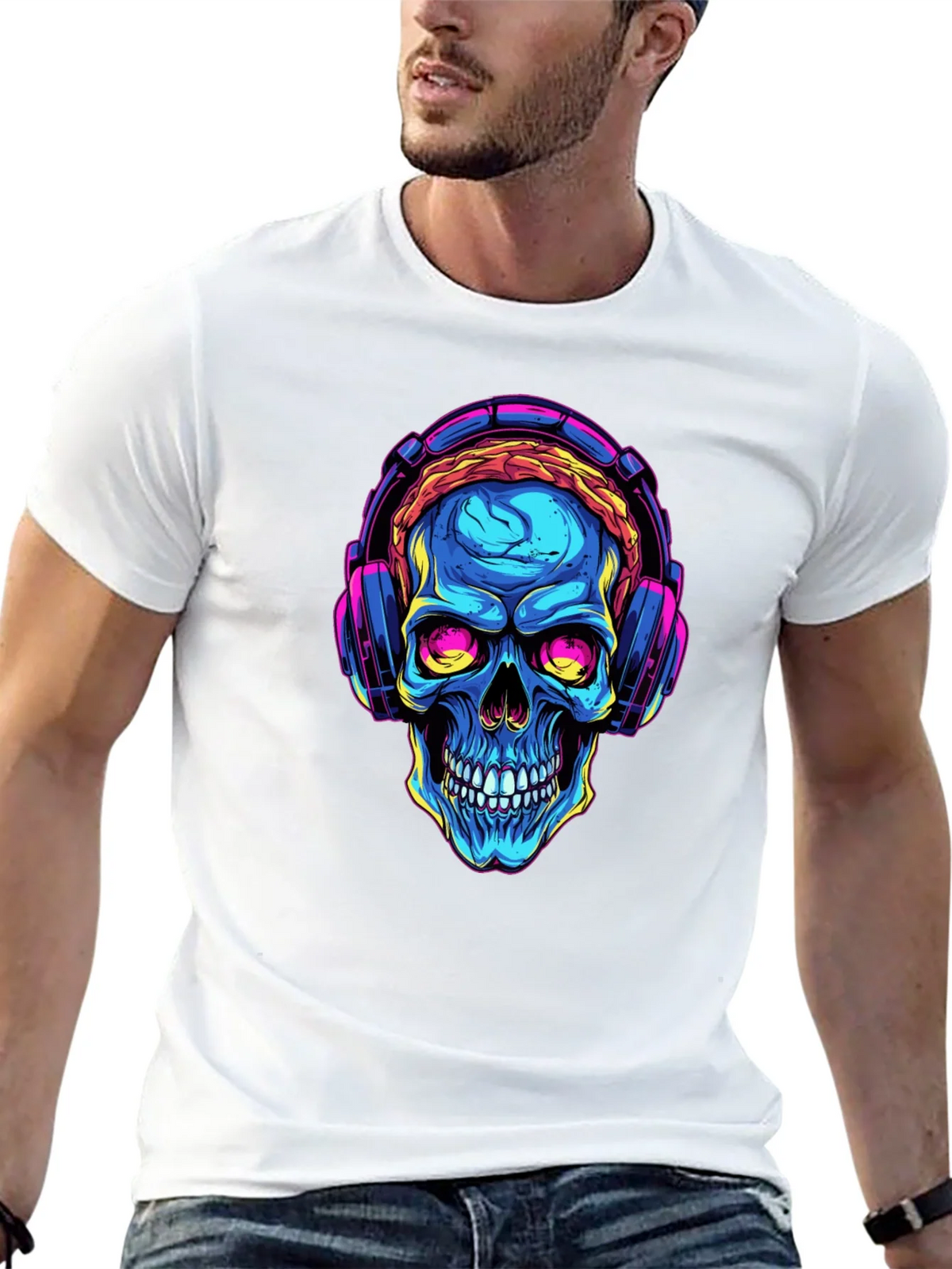 Skull with Headphones Graphic Tee product image 9