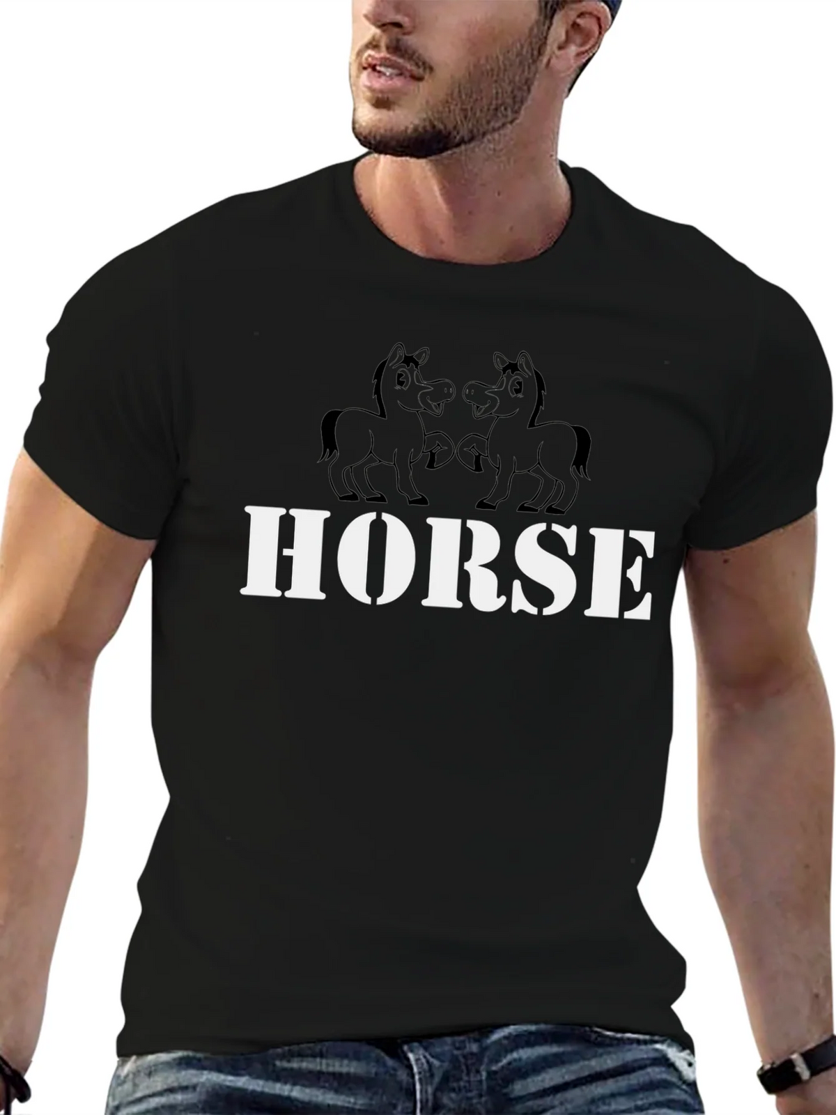 Horse Graphic Tee - Black Cotton T-Shirt product image 6
