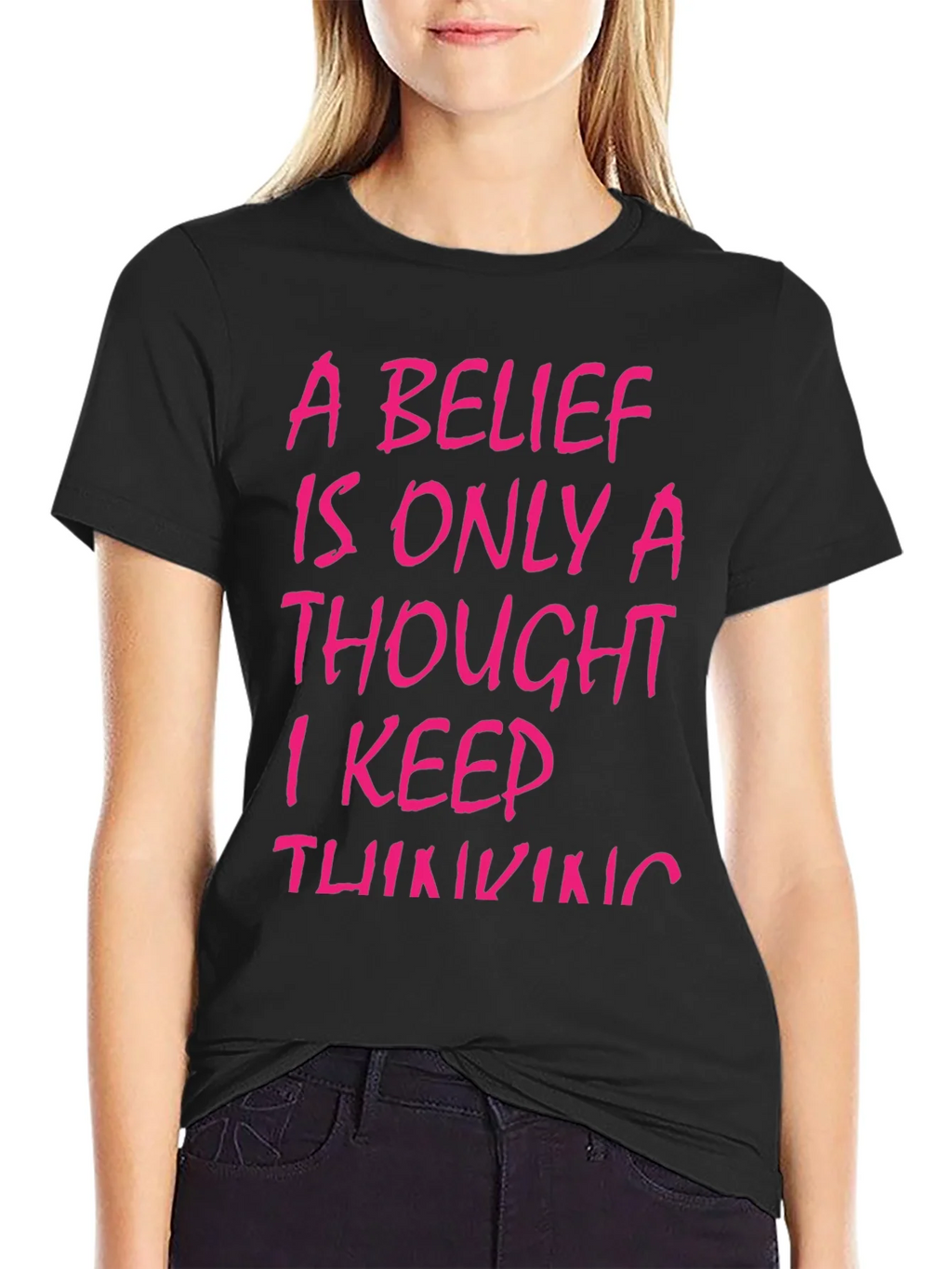 Belief Thought T-Shirt - Black with Pink Text product image 2