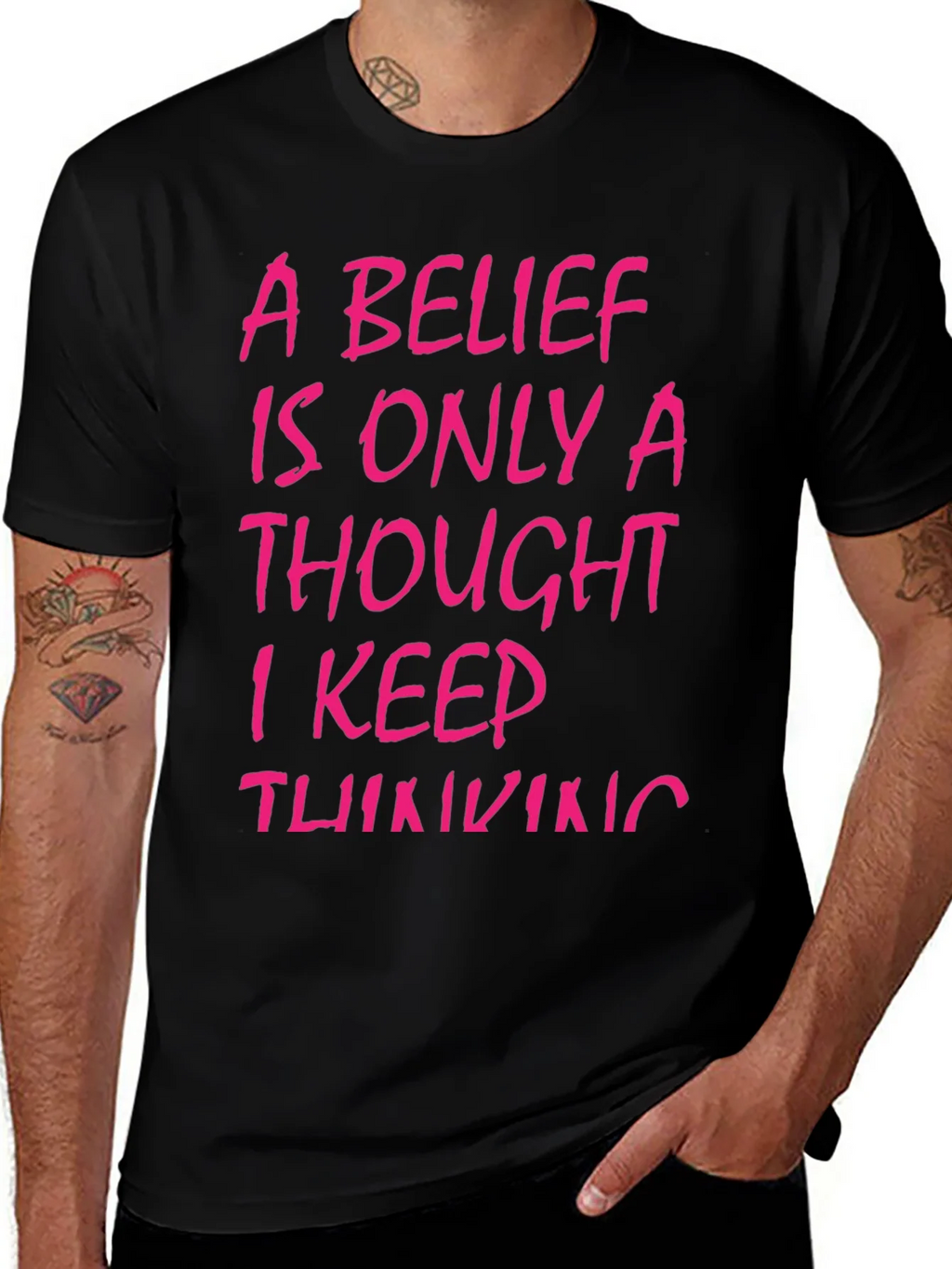Belief Thought T-Shirt - Black with Pink Text product image 1