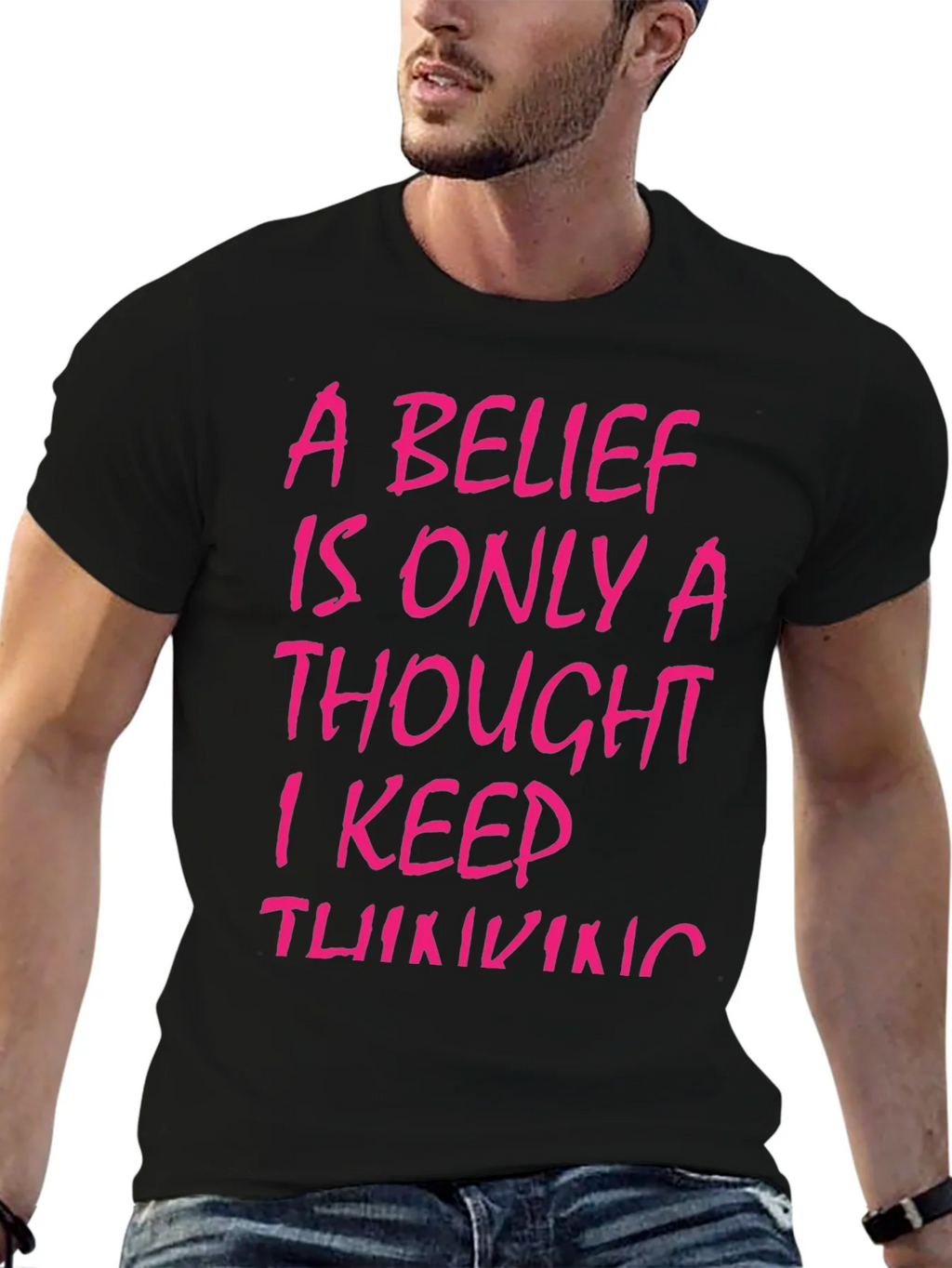 Belief Thought T-Shirt - Black with Pink Text product image 4
