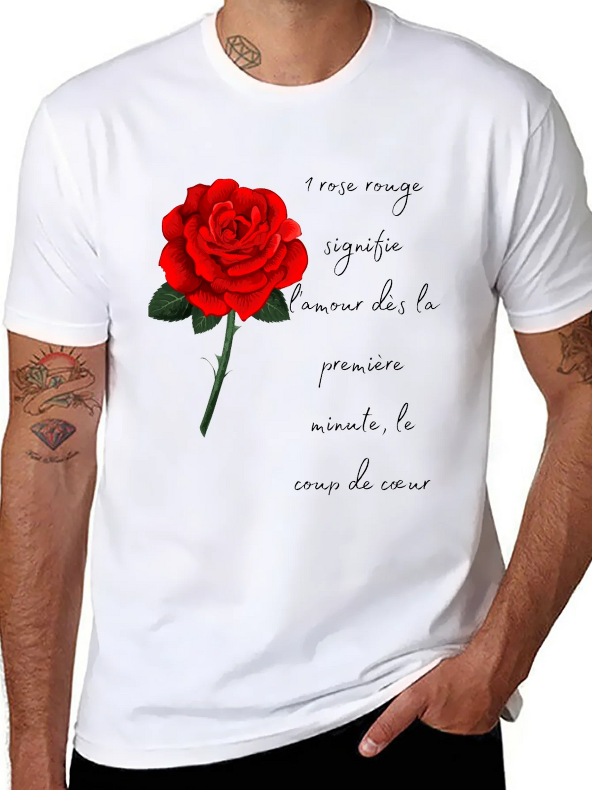Red Rose Love Graphic Black T-Shirt product image 5