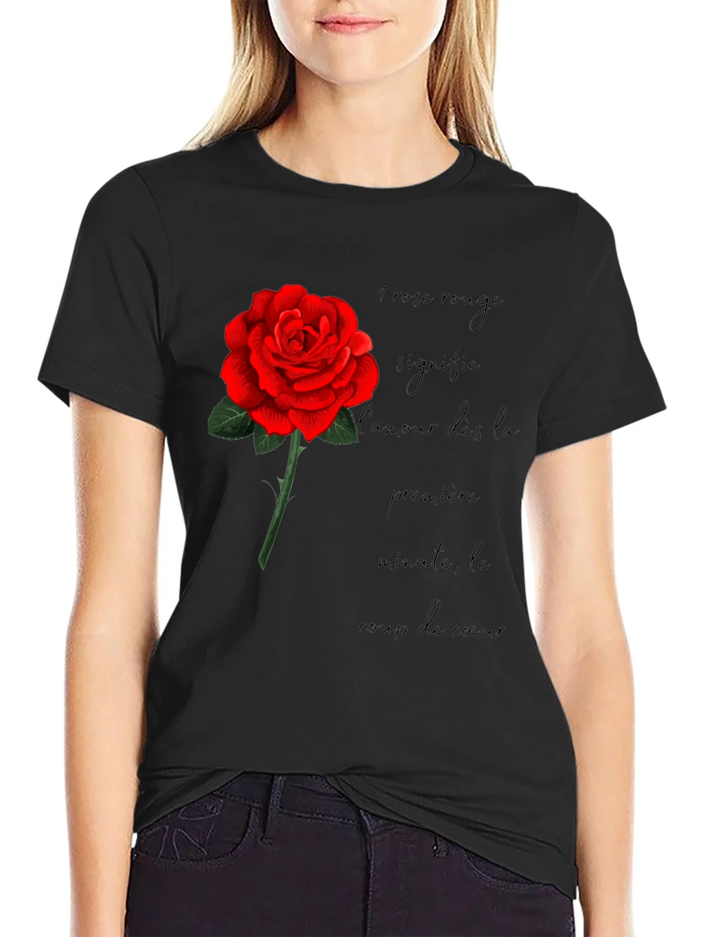 Red Rose Love Graphic Black T-Shirt product image 1