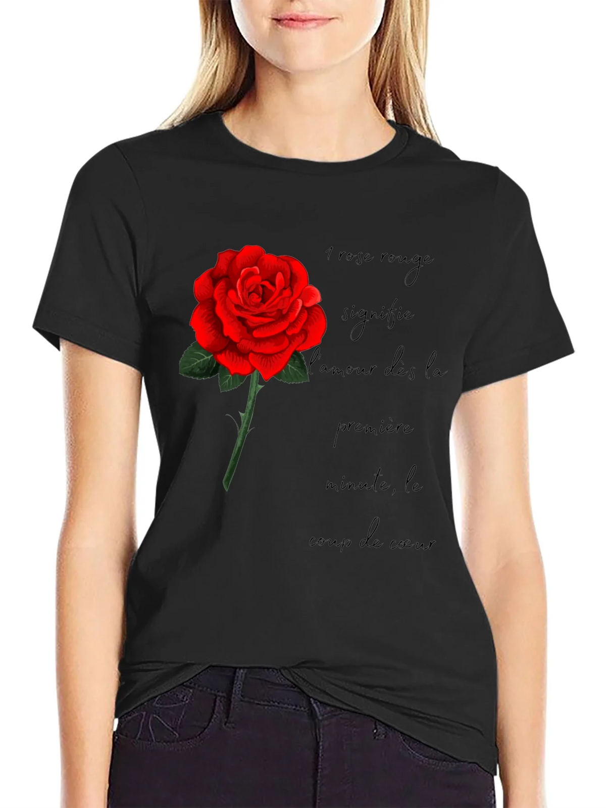 Red Rose Love Graphic Black T-Shirt product image 1
