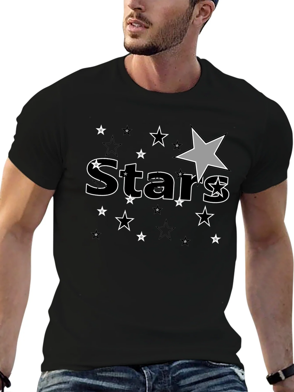Stars Graphic Print Black T-Shirt for Men product image 6