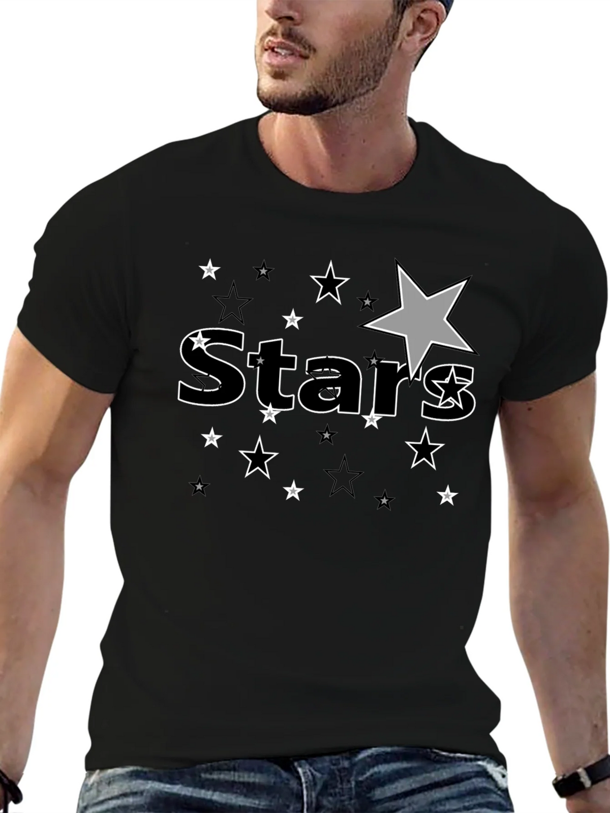 Stars Graphic Print Black T-Shirt for Men product image 6
