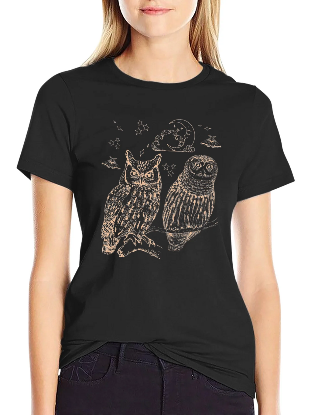 Two Owls Graphic Print Black T-Shirt product image 2