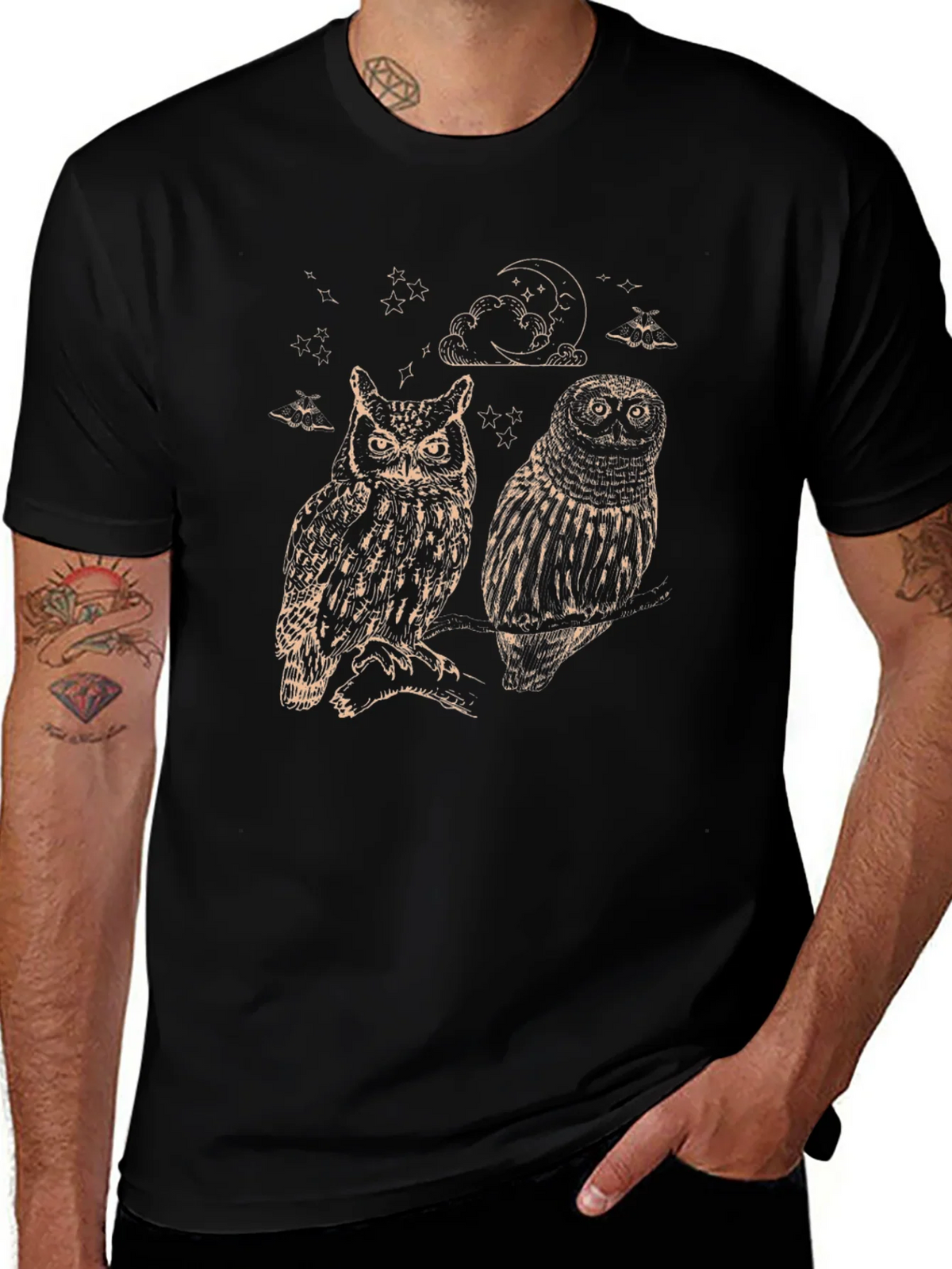 Two Owls Graphic Print Black T-Shirt product image 1