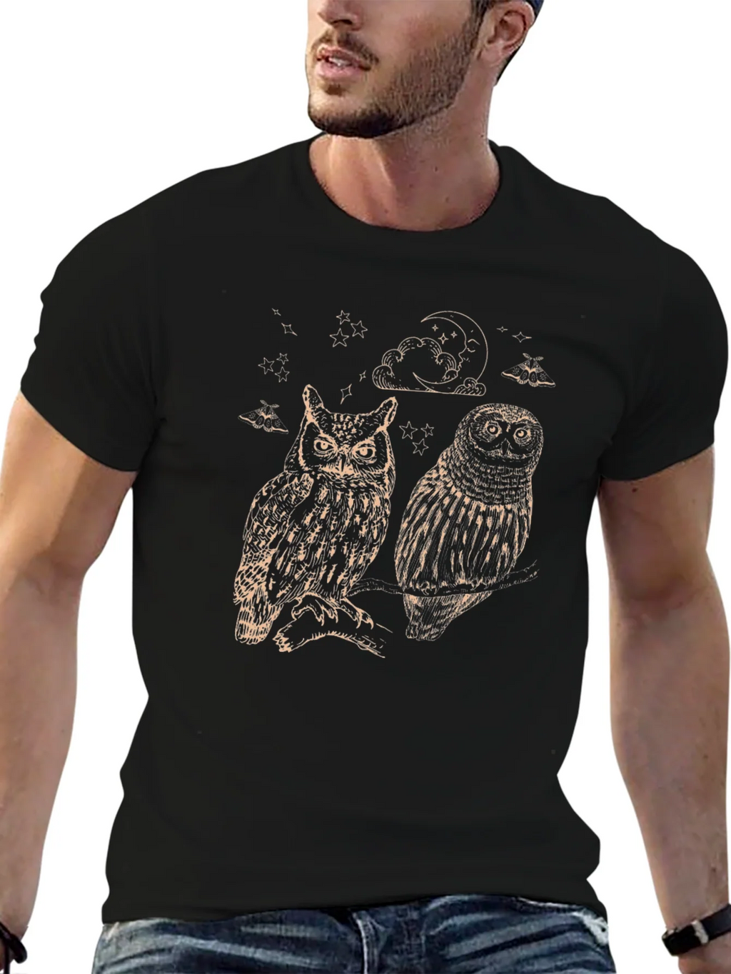 Two Owls Graphic Print Black T-Shirt product image 6