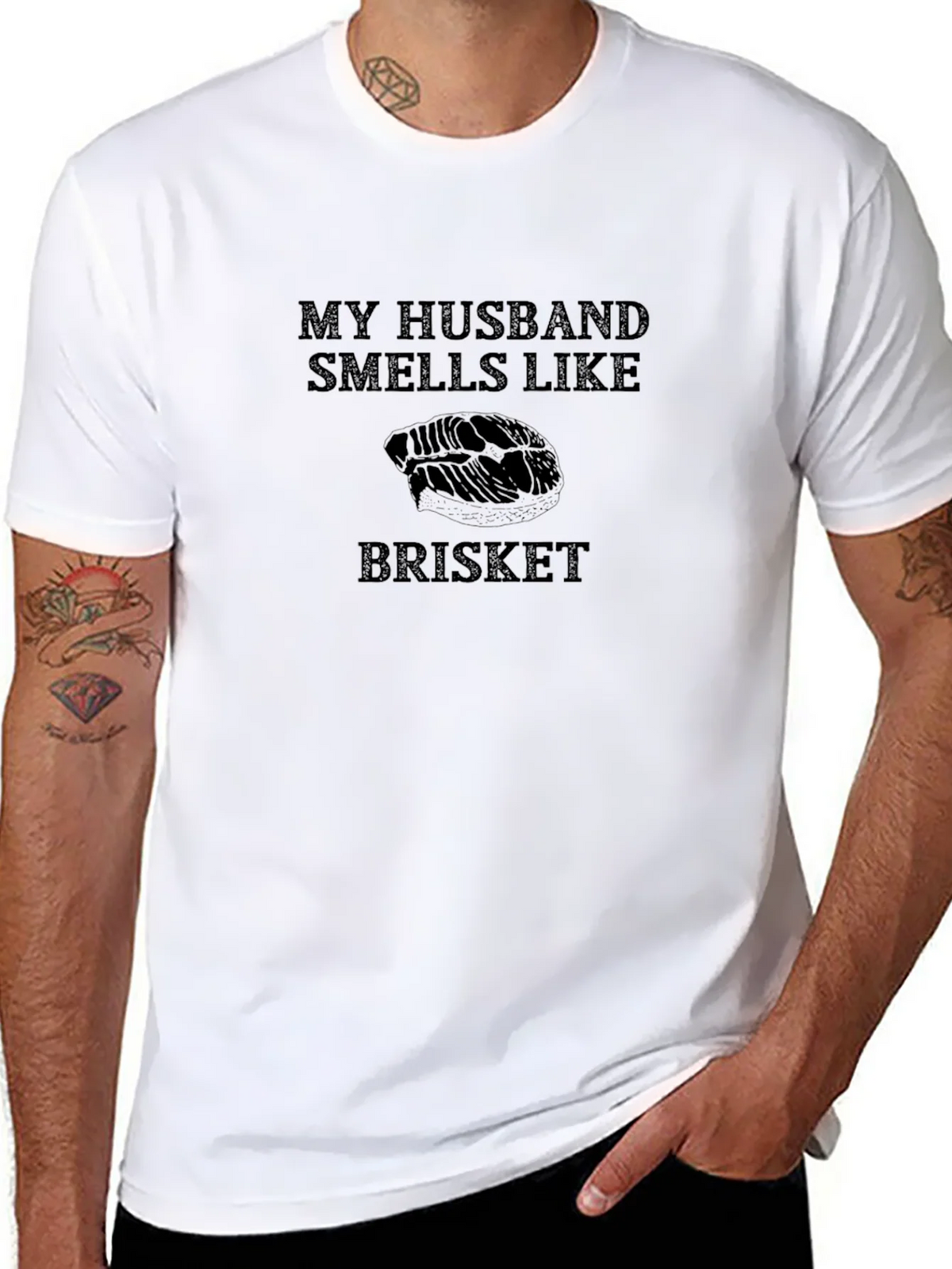 Husband Smells Like Brisket Black T-Shirt product image 7