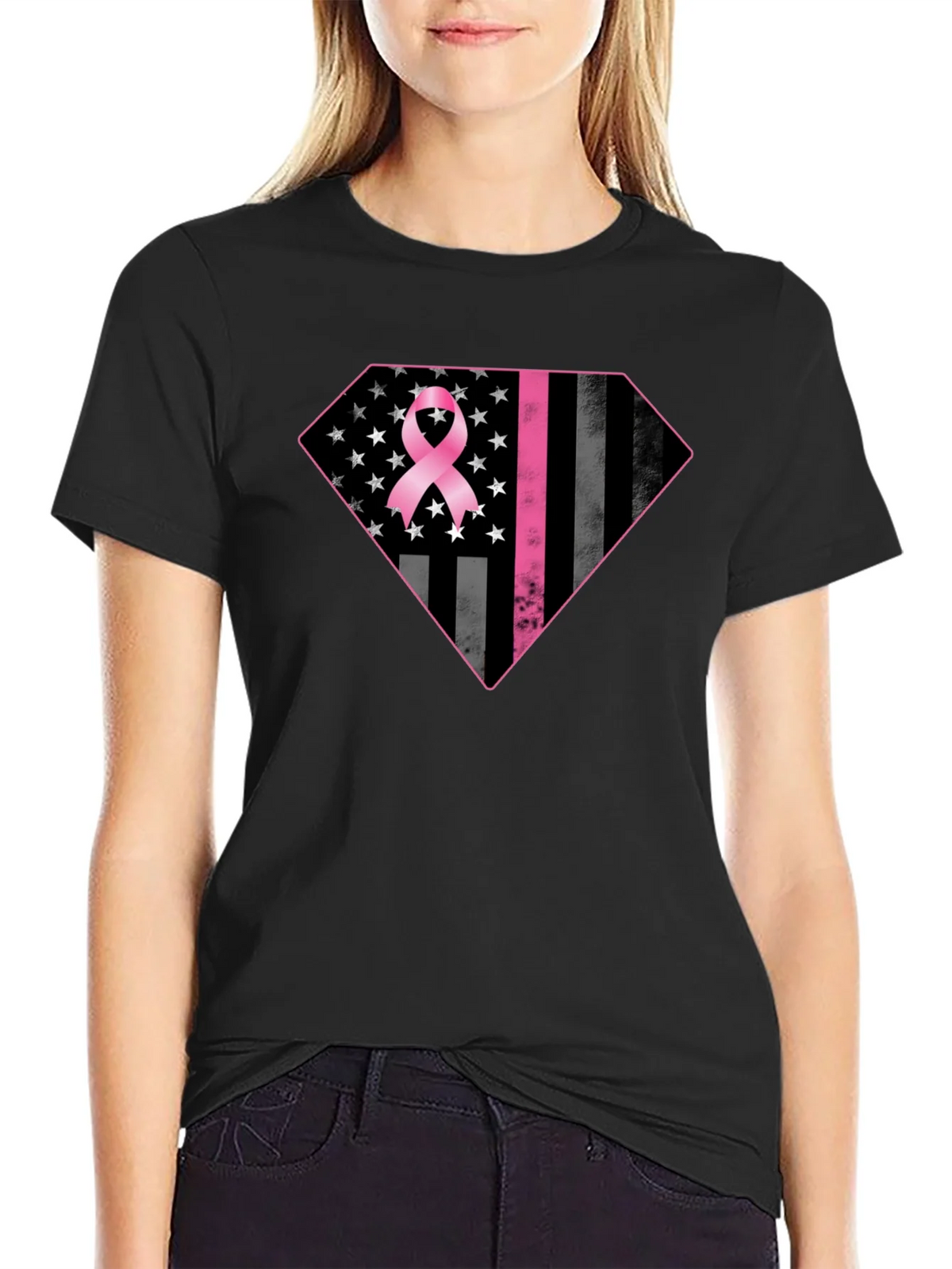 Breast Cancer Awareness Flag Graphic Tee product image 2