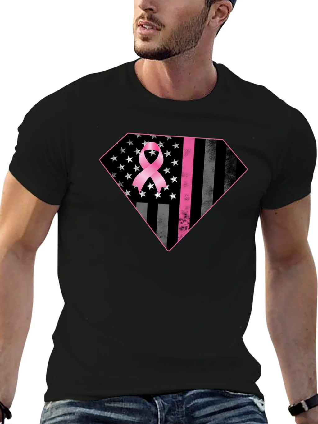 Breast Cancer Awareness Flag Graphic Tee product image 6