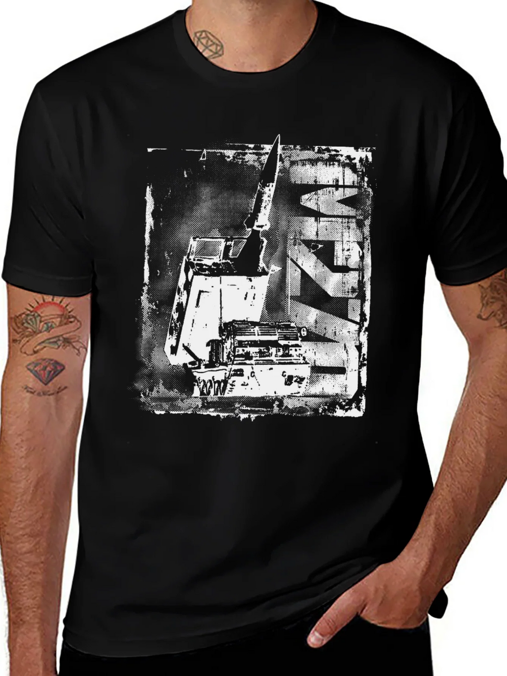Distressed Crane Graphic Black T-Shirt product image 1
