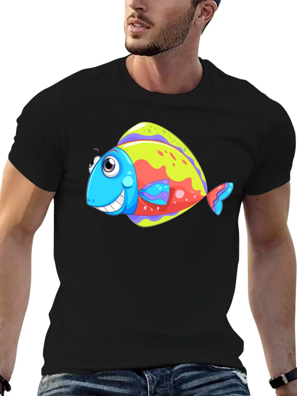 Funny Fish Graphic Tee - Black Cotton T-Shirt product image 6