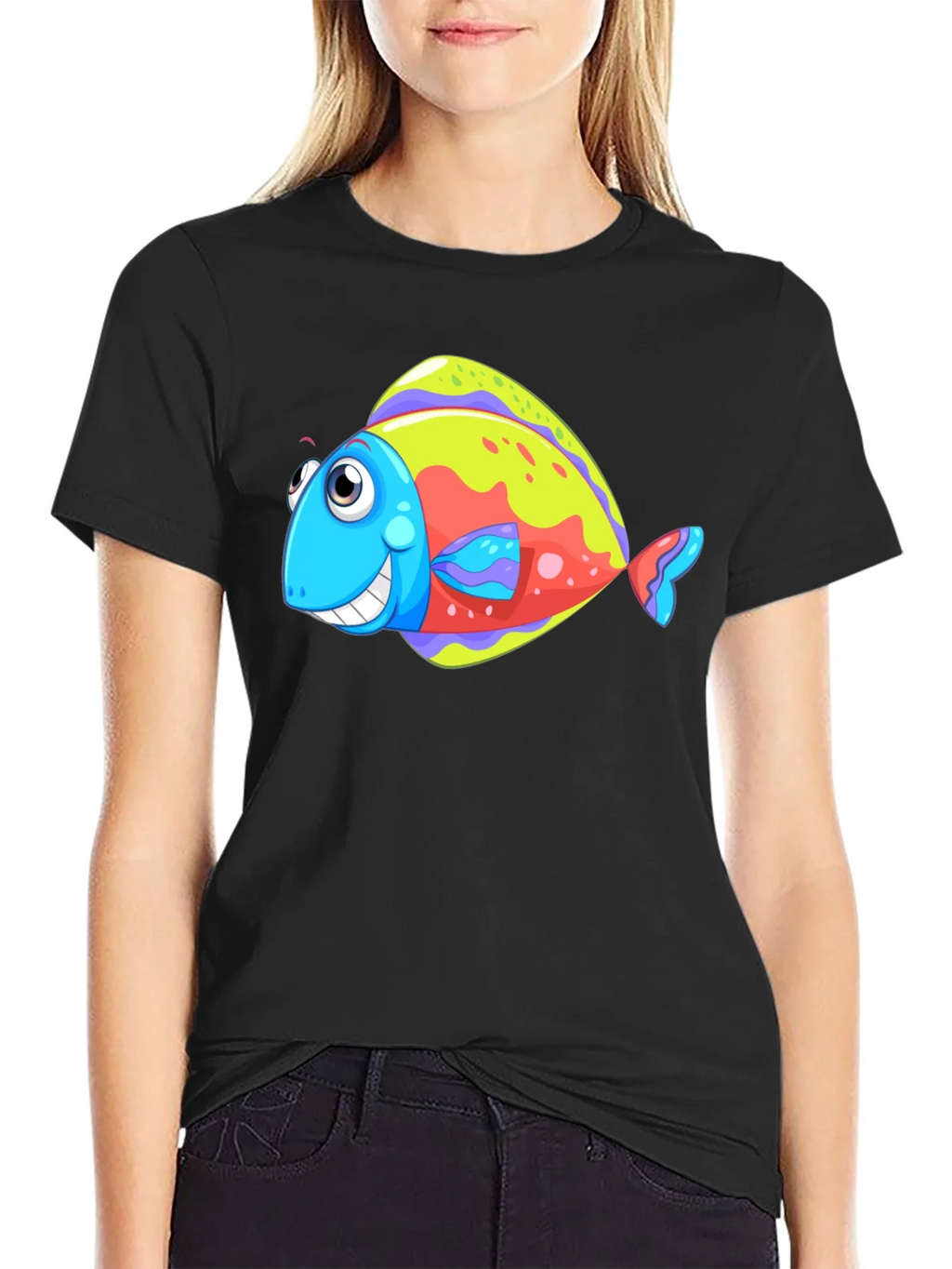 Funny Fish Graphic Tee - Black Cotton T-Shirt product image 2