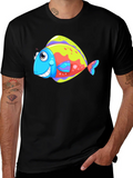 Funny Fish Graphic Tee - Black Cotton T-Shirt product image 1