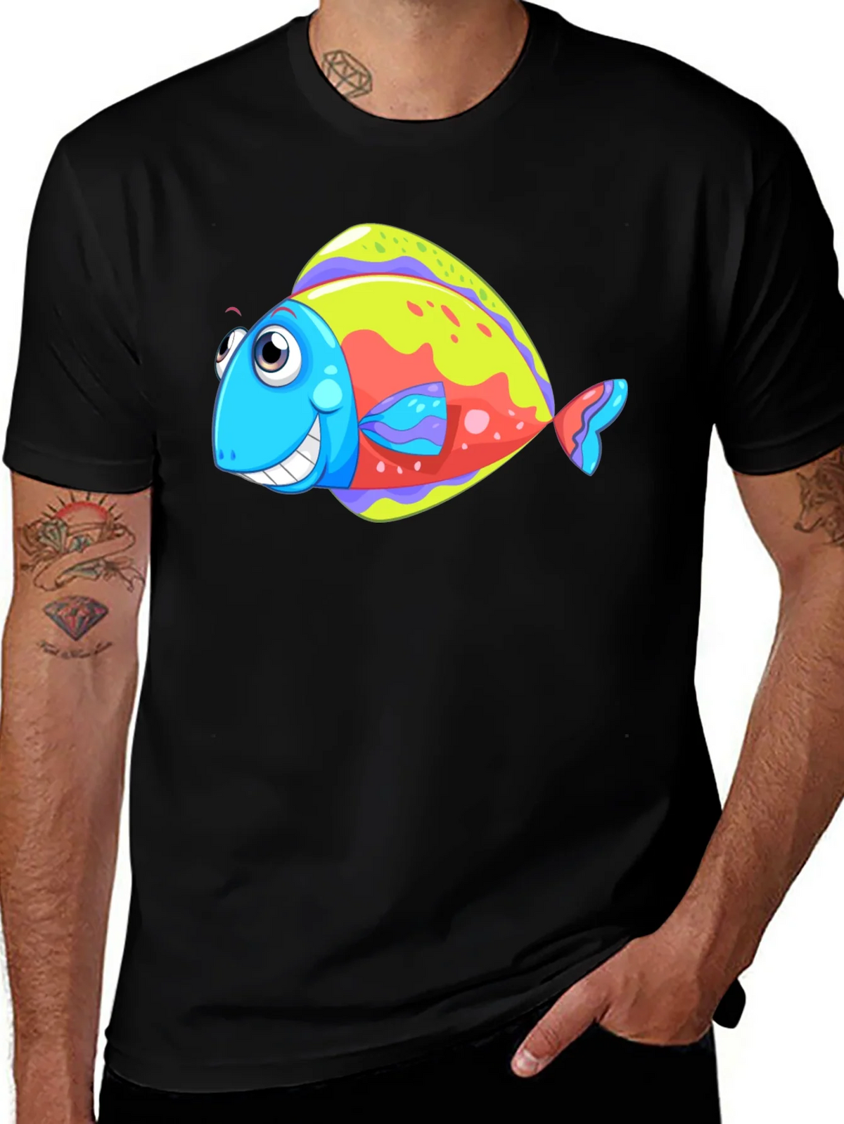 Funny Fish Graphic Tee - Black Cotton T-Shirt product image 1
